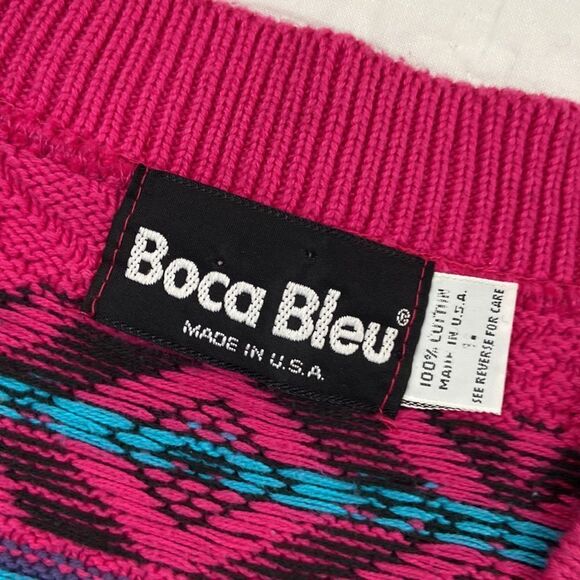 Vintage Boca Bleu 100% Cotton Pink Patterned Sweater size Medium - Picture 2 of 7